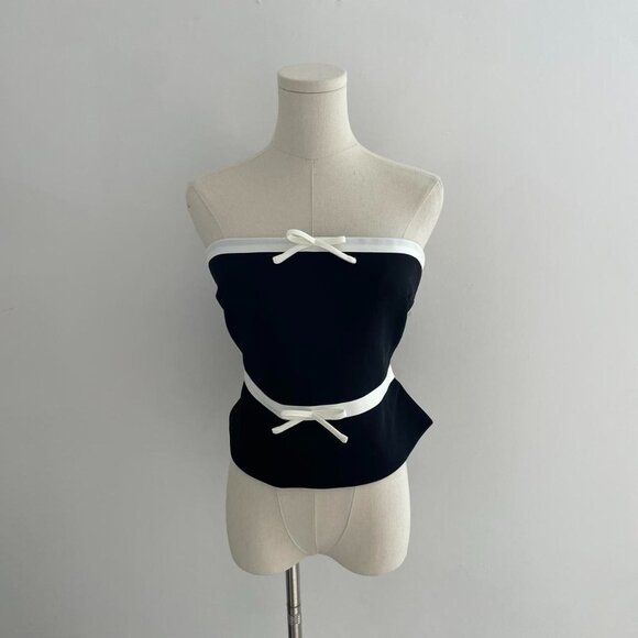 Meshki Aisha Strapless Suiting Top | Black & White | Women’s Size Large - Picture 1 of 4